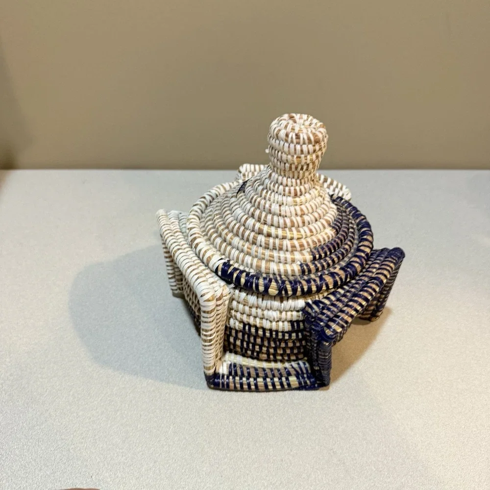 Handwoven Senegalese Storage Basket Lid Unique shap‎ curved base and intricate